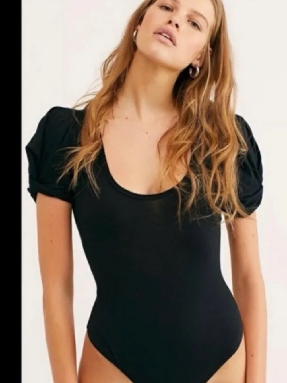 FREE PEOPLE Black Puff Sleeve Bodysuit - SZ L